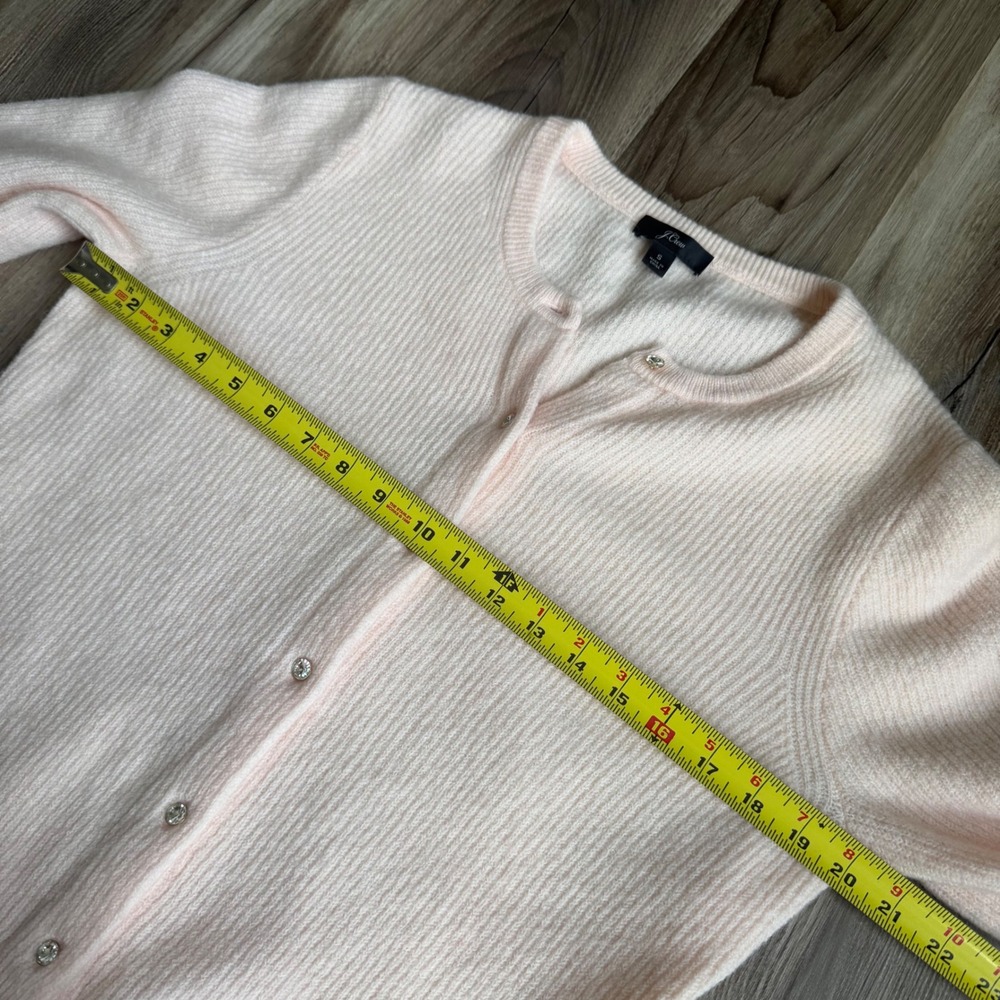 J.Crew Pink Ribbed Merino Wool Alpaca Blend Rhinestone Button Cardigan Small - Picture 6 of 6